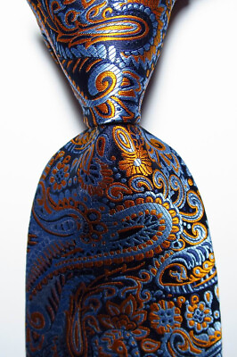 #ad New Classic Paisley Blue Gold JACQUARD WOVEN 100% Silk Men#x27;s Tie Necktie $8.99
