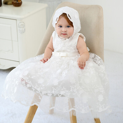 #ad Baby Embroidery Lace Baptism Dress Blossom Christening Birthday Gown with Bonnet GBP 24.99