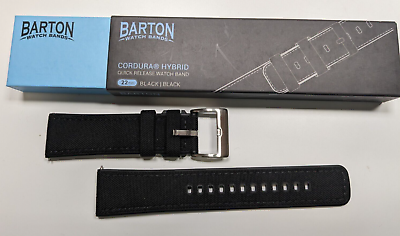 #ad NEW Barton Cordura Hybrid Watch Band Black 22mm Quick Release $29.99