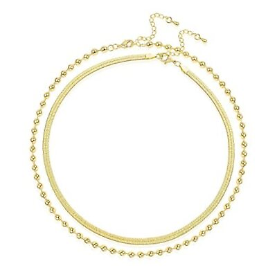 #ad 14K Gold Coloful Beaded Necklace Set for Girls Satellite Bead Ball Chain E $17.64