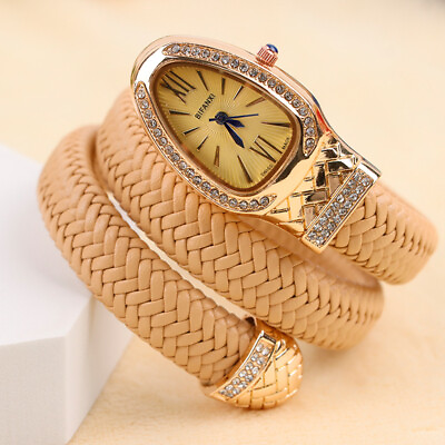 #ad Women Snake Bracelet Watch Serpentine Bling Diamond New Leather Quartz Watches $19.99