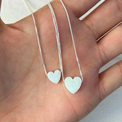 #ad White Fire Opal Heart Dainty 925 Sterling Silver Chain Women Pendant Necklace $13.95