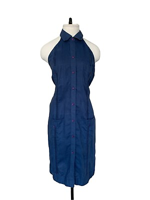 #ad Vintage Linen Halter Dress Panabrisa Cuban Button Front 14 $57.62