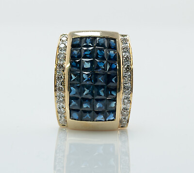#ad Blue Sapphire Diamond Pendant Slide 14K Gold $1950.00