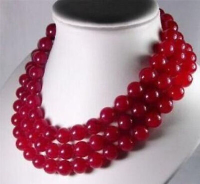 #ad 3 Rows Natural Charming 8mm Red Jade Round Gemstone Beads Necklace 17 19quot; $10.79