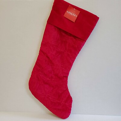 #ad Holiday Home Red Velour Christmas Stocking With Embroidered Snowflakes 20quot; New $19.99
