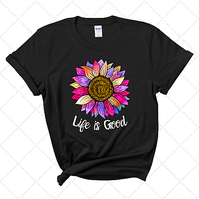 #ad THE LIFE IS. GOOD SUNFLOWER COLORFUL T SHIRT WOMAN $14.99