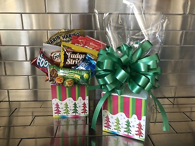 #ad Christmas Tree Kids Candy amp; Cookie Gift Basket Box Multi Color Wrap Bow amp; Card $9.75