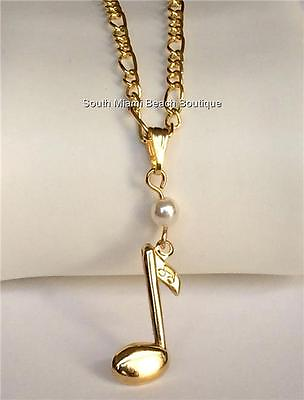 #ad Gold Pearl Music Note Necklace 18quot; Pendant Musician Music Teacher Gift Plated $7.99