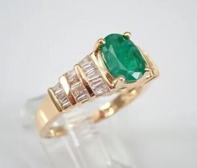 #ad Women Engagement Band Ring 2 Carat Lab Created Emerald Yellow Gold Plated Silver $139.25