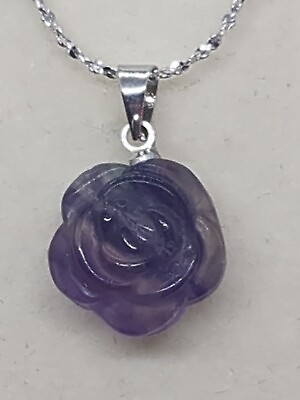 #ad S925 Flourite Rose Sterling Silver Crystal Pendant Necklace 16quot; $20.00