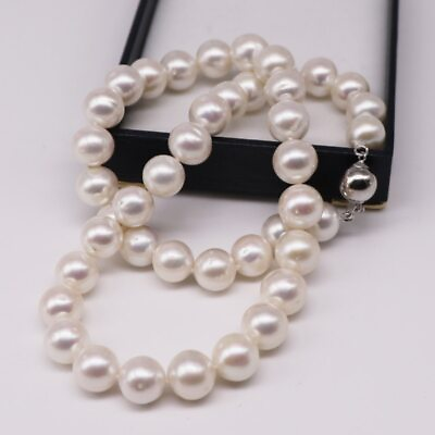 #ad Pearl Necklace Women Natural Freshwater Cultured Large Bead In White 925 Silver GBP 260.21