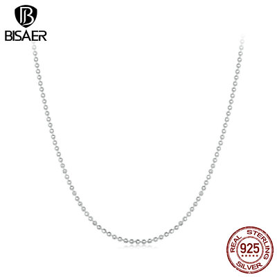 #ad Bisaer 925 Sterling Silver Flash Bead Chain Basic Necklace Women Gifts Jewelry $10.46