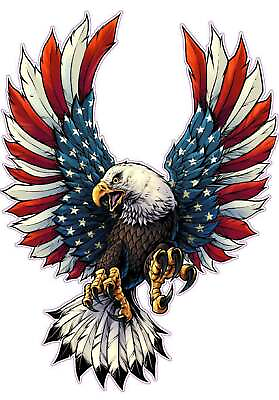 #ad Screaming American Flag Bald Eagle with Black Tips Decal $13.95
