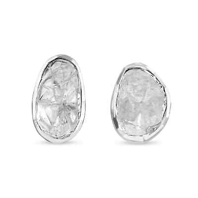 #ad Stud Earrings for Engagement Handmade 925 Silver Real Polki Diamond Ct 0.35 Gift $60.75