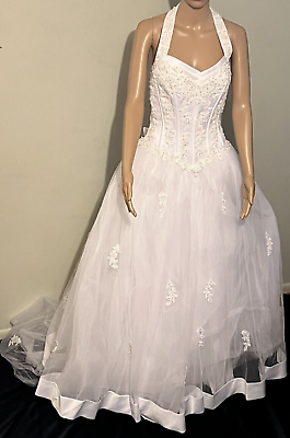 #ad David#x27;s Bridal 2295e Retail $695 Solid White Wedding Gown Gorgeous Size 4 $179.00