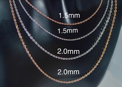 #ad Gold Rope Chain Necklace 14k ROSE Solid Rope Chains SOLID Necklace 2mm 24” $470.00