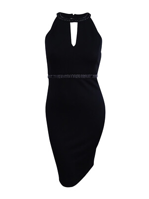 Guess Women#x27;s Beaded Choker Keyhole Sheath Dress 0 Black $10.85