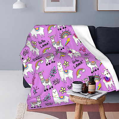 #ad Cute Llama Alpaca Gifts Soft Warm Throw Blanket Lightweight Flannel Fleece Bed B $14.84