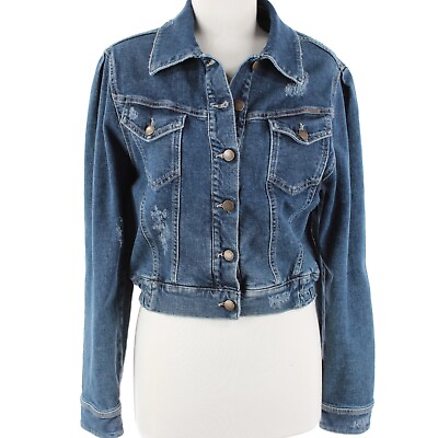 #ad Retrofete NWT Cotton Blend Destiny Denim Jacket Size Large in Davis Blue $247.49