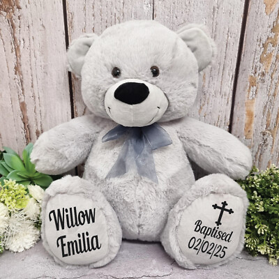 #ad Baptism Christening Personalised Teddy Bear 40cm Grey Gift from Godparent AU $74.00