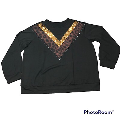 #ad Lady Fashion Women Leopard Print Matching Top Sweatshirt Dark Shirt for Women 2x $12.00