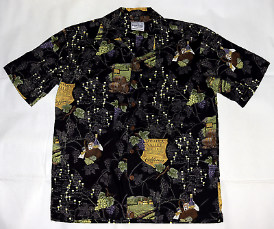 #ad David Carey Originals Sonoma Valley Wine Short Sleeve Button Front Shirt Size L $19.99