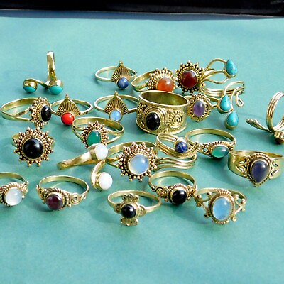 #ad BULK SALE Mix Gemstone Ring Wholesale LOT Brass Tiny fashion Rings $269.99