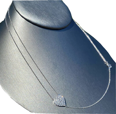#ad Unusual Platinum Diamond Heart Vintage Pendant 14K White Gold Layered Chain $1600.00