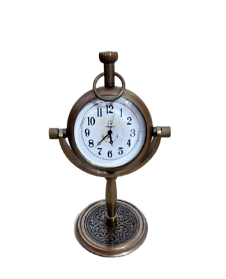 #ad Clock Desk Vintage Table Top Antique Tabletop Brass Decorative Gift Mechanical $41.86