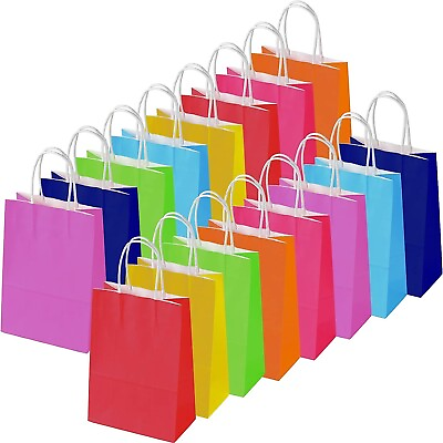 #ad 24 Pieces Kraft Paper Party Favor Bags With Handles 8 Colors Small Gift Bags Bu $13.99