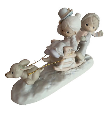 #ad Precious Moments OH WHAT FUN IT IS TO RIDE Winter sled Grandma rocking chair Dog $49.00