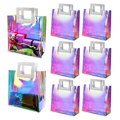 #ad 6pcs Holographic Reusable Gift Bags Medium Size Clear Bags for Women 8.5x8.1x... $25.61