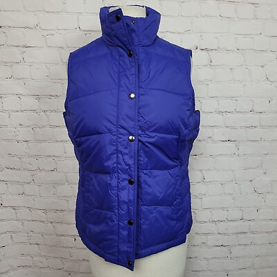 #ad Lands#x27; End Women Lightweight Snap Front Winter Down Puffer Vest Blue Size S NWOT $37.49