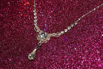 #ad VTG Silvertone Crystal Drop Necklace After Thoughts Rhinestones Y2K 90#x27;s 2000#x27;s $18.50