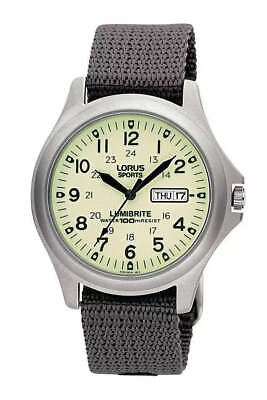 #ad Lorus Mens Lumibrite Military Style Watch Stainless Steel Case RXF41AX7 $53.55