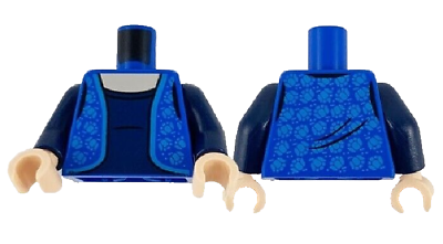 #ad LEGO Blue Minifig Torso Vest Bright Light Blue Hem Roses Dark Blue Pattern D377 $1.95