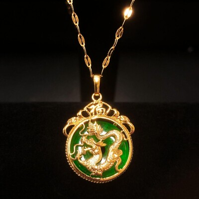 #ad Green Jade Dragon Fengshui Lucky Wealth Protection Women Men Chain Necklace Gift $9.80
