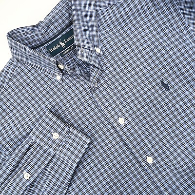 #ad RALPH LAUREN Men#x27;s Size M Classic Fit Blue Plaid Long Sleeve Button Down Shirt $18.04