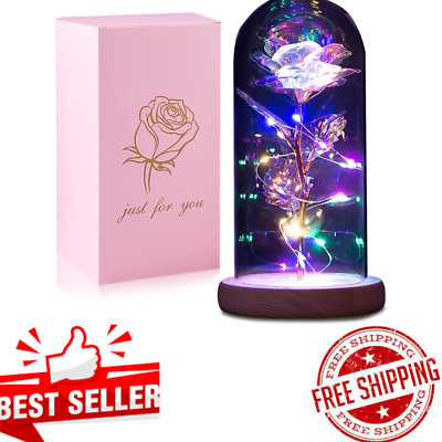 #ad Valentines Day Gifts Colorful Rose In A Glass Dome Flowers Gifts for Women $51.45