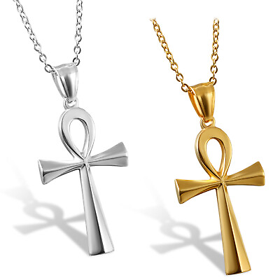 #ad Men Women#x27;s Ancient Egyptian Ankh Cross Pendant Stainless Steel Necklace 20quot; $9.99