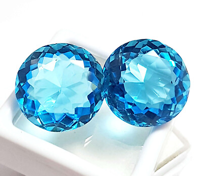 #ad 32.65 Ct Natural Ocean Blue Aquamarine Round Cut Pair Loose Gemstone $43.11