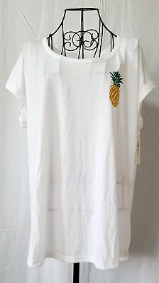 #ad Style amp; Co Women#x27;s Short Sleeve Embroidered Pineapple Top White Size XL T13 286 $11.99