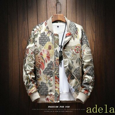 #ad Retro Mens Japanese Embroidery Jacket Coat Spring Casual Baseball Outwear Jacket $56.94