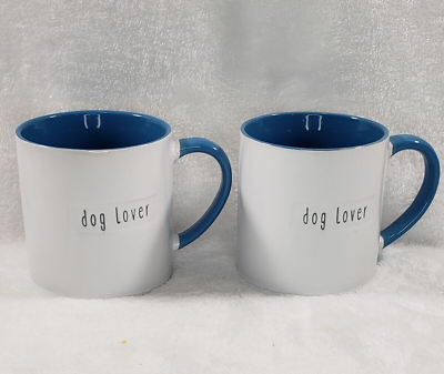 #ad Set of 2 Dog Lover Mugs White with blue interior Coffee Tea Hot Chocolate Cocoa $15.99