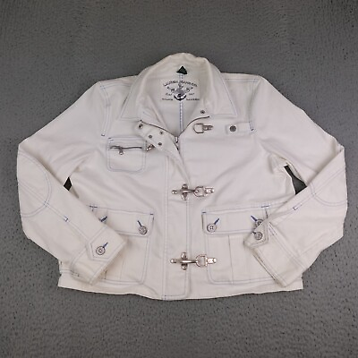 #ad Lauren Ralph Lauren Jeans Co Jacket Womens XL White Denim Metal Firemen Clasp* $69.95