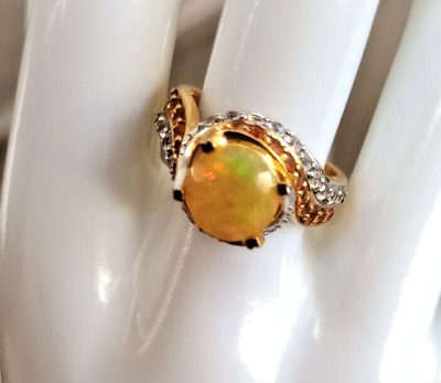 #ad Vtg 10k gf jelly opal ring surrounded by topaz color and clear rhinestones sz 8 $89.50