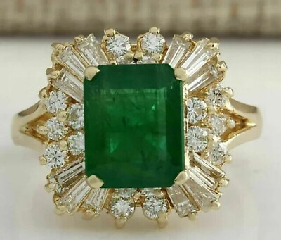 #ad 2.50Ct Emerald Cut Lab Created Emerald Halo Wedding Ring 14K Yellow Gold Plated $97.99