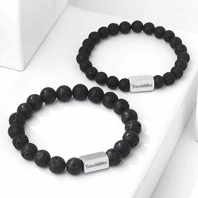 #ad 8 10mm Natural Black Lava Rock Stone Bracelet Elastic Yoga Beaded Bangle Unisex $7.99