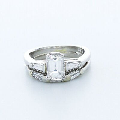 #ad 1.9CT Lab Created Diamond D VVS1 Emerald Platinum Vintage Three Stone Bridal Set $2829.60